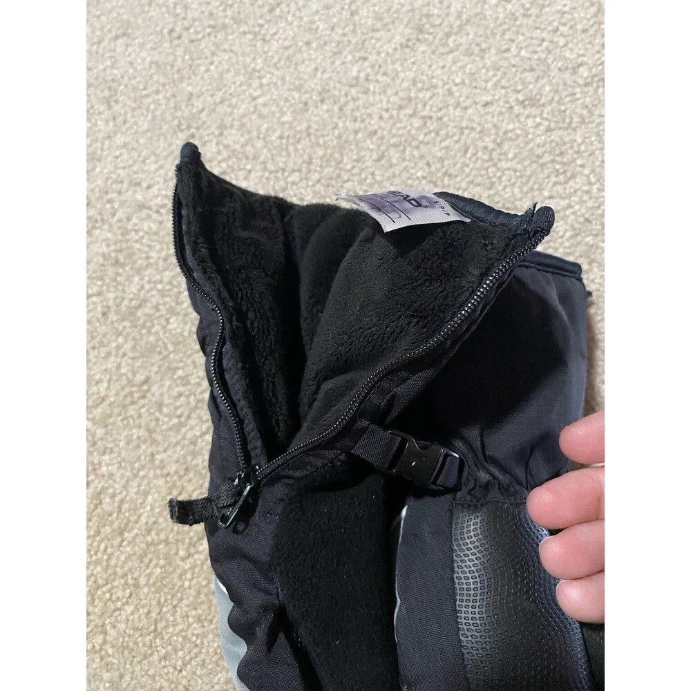 Head Junior Kids Ski Mittens Size Small Black Gray Side Zipper Faux Fur Lined